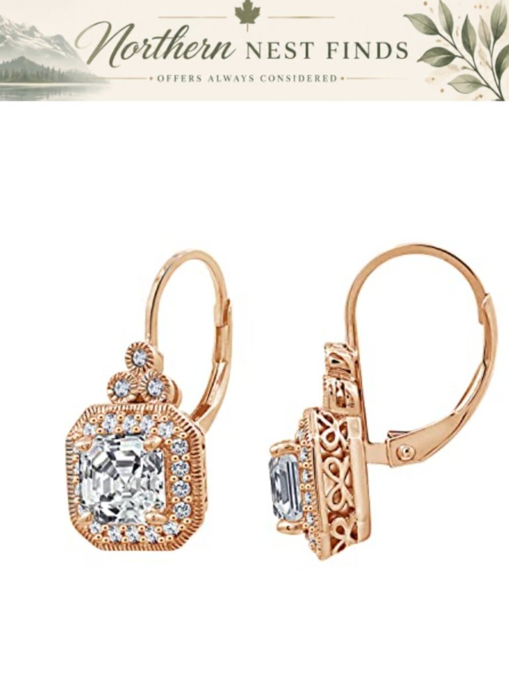 Gold Plated Sterling Silver Swarovski Zirconia Asscher-Cut Drop Earrings